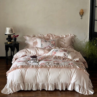 Vintage Elegant Flower Rose Decorative Egyptian Cotton 1000TC Bedding Set
